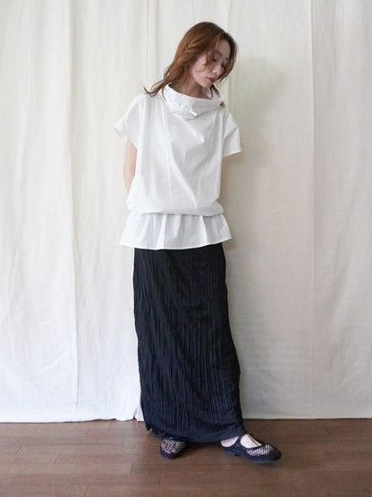 Drawstring Volume Kneck コットンシャツ