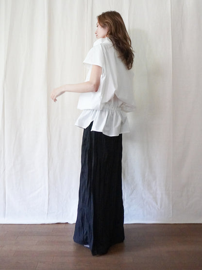 Drawstring Volume Kneck コットンシャツ