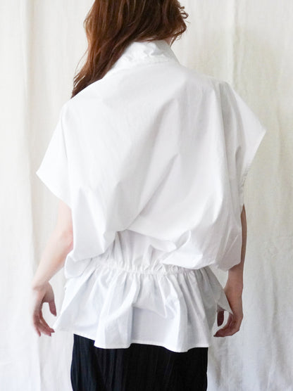 Drawstring Volume Kneck コットンシャツ