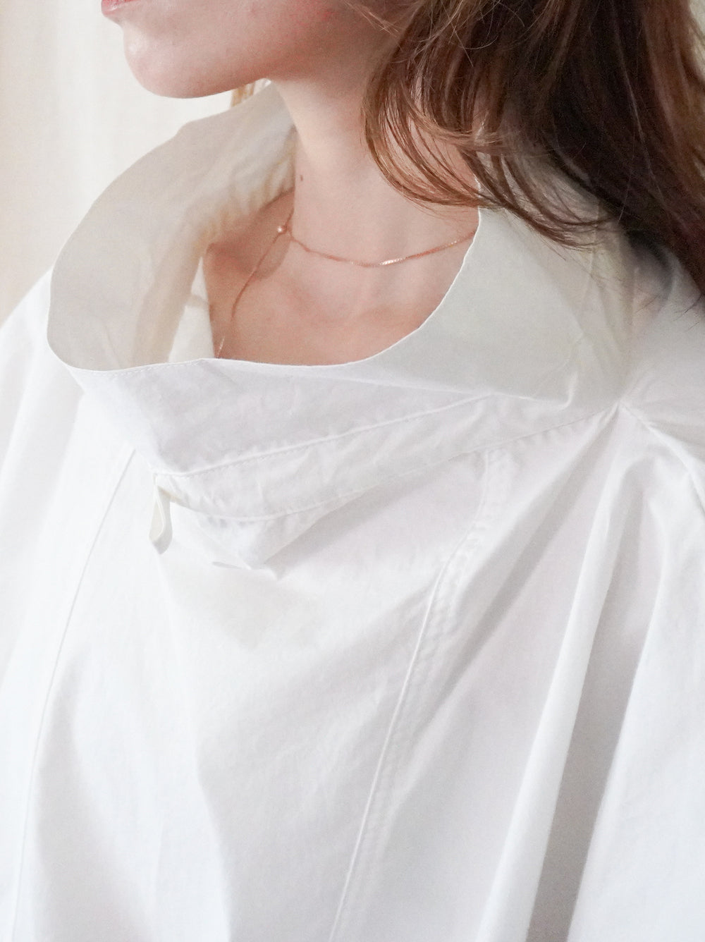 Drawstring Volume Kneck コットンシャツ