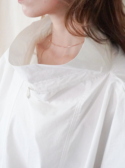 Drawstring Volume Kneck コットンシャツ
