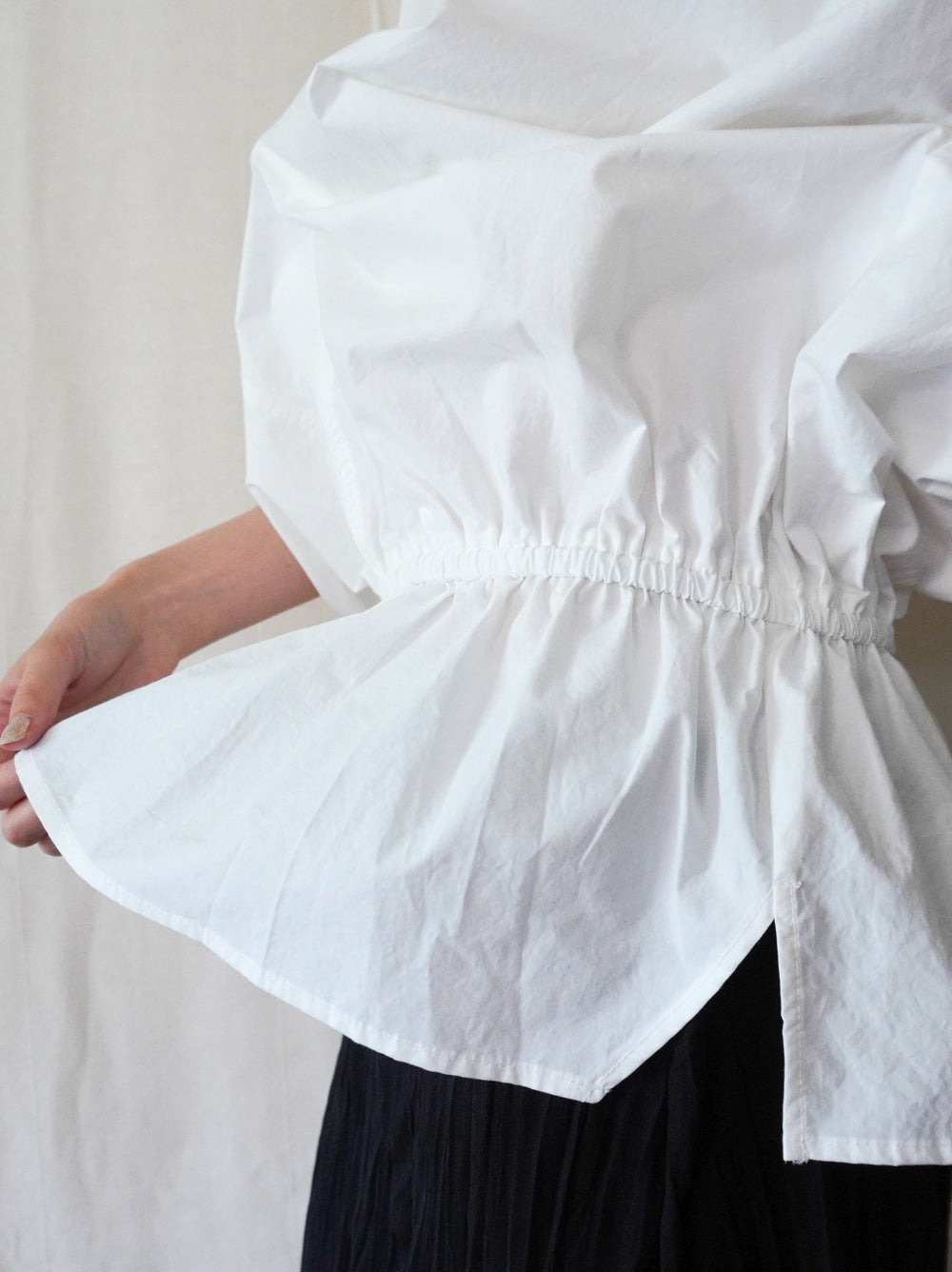 Drawstring Volume Kneck コットンシャツ