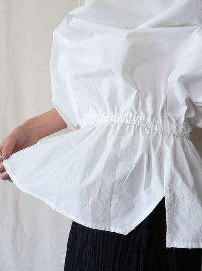 Drawstring Volume Kneck コットンシャツ