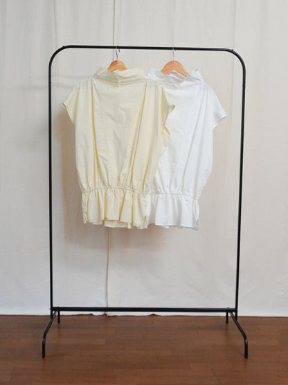 Drawstring Volume Kneck コットンシャツ