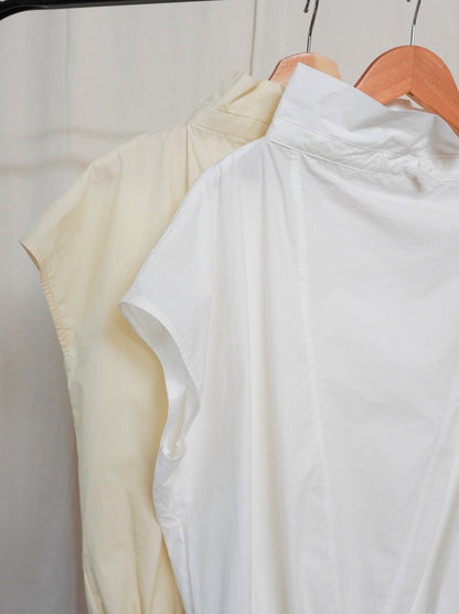Drawstring Volume Kneck コットンシャツ