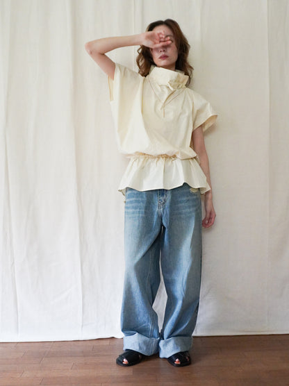 Drawstring Volume Kneck コットンシャツ