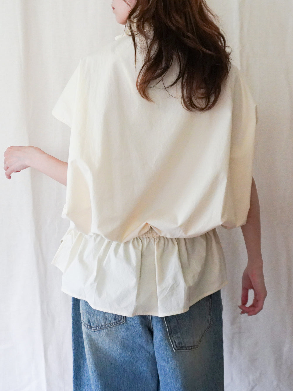 Drawstring Volume Kneck コットンシャツ
