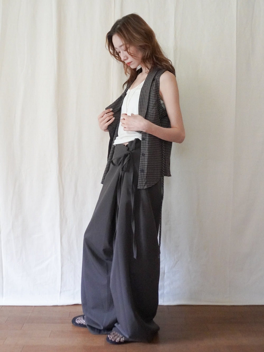 Arrange Bowtie チェックノースリーブシャツ