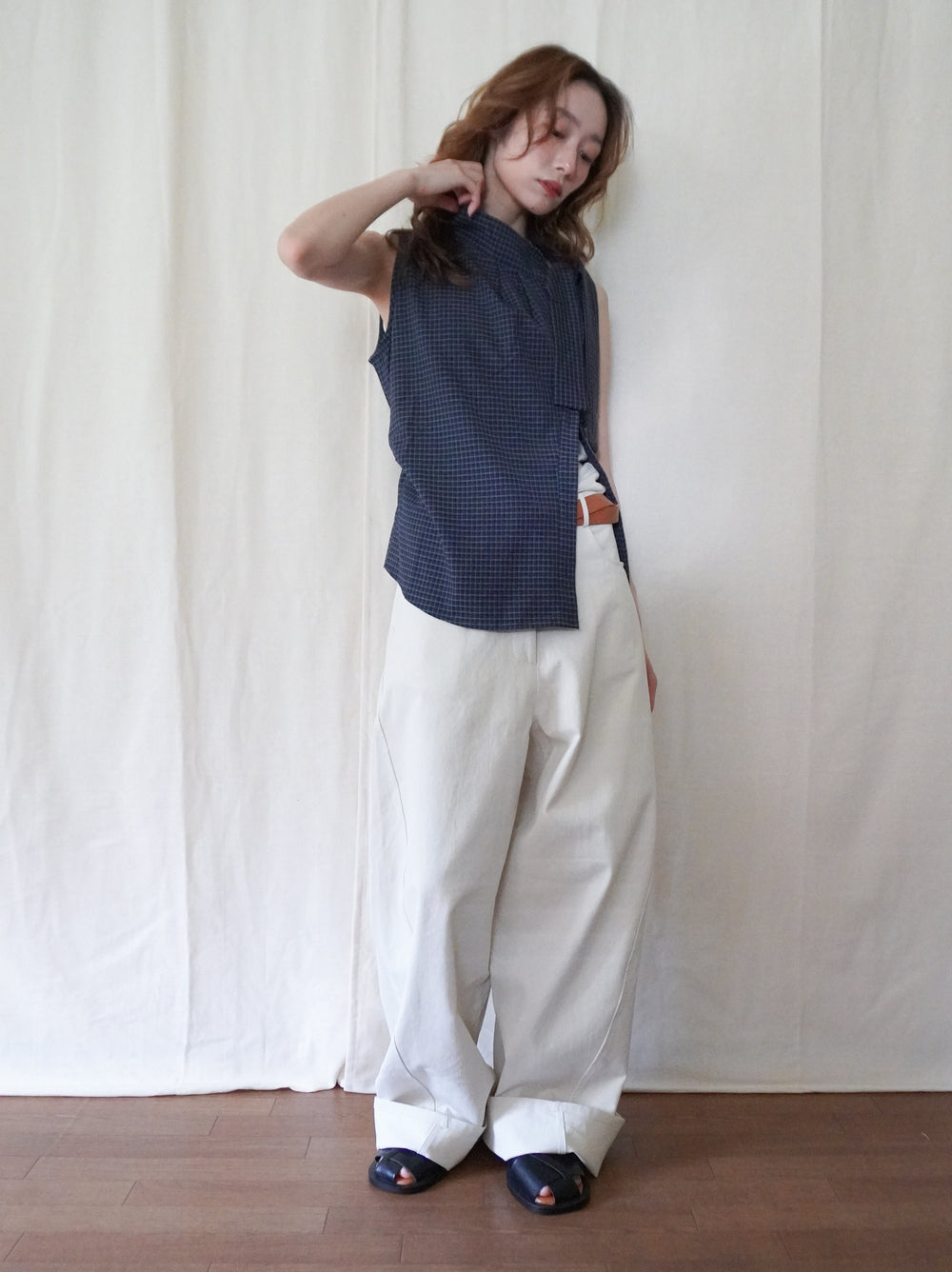 Arrange Bowtie チェックノースリーブシャツ