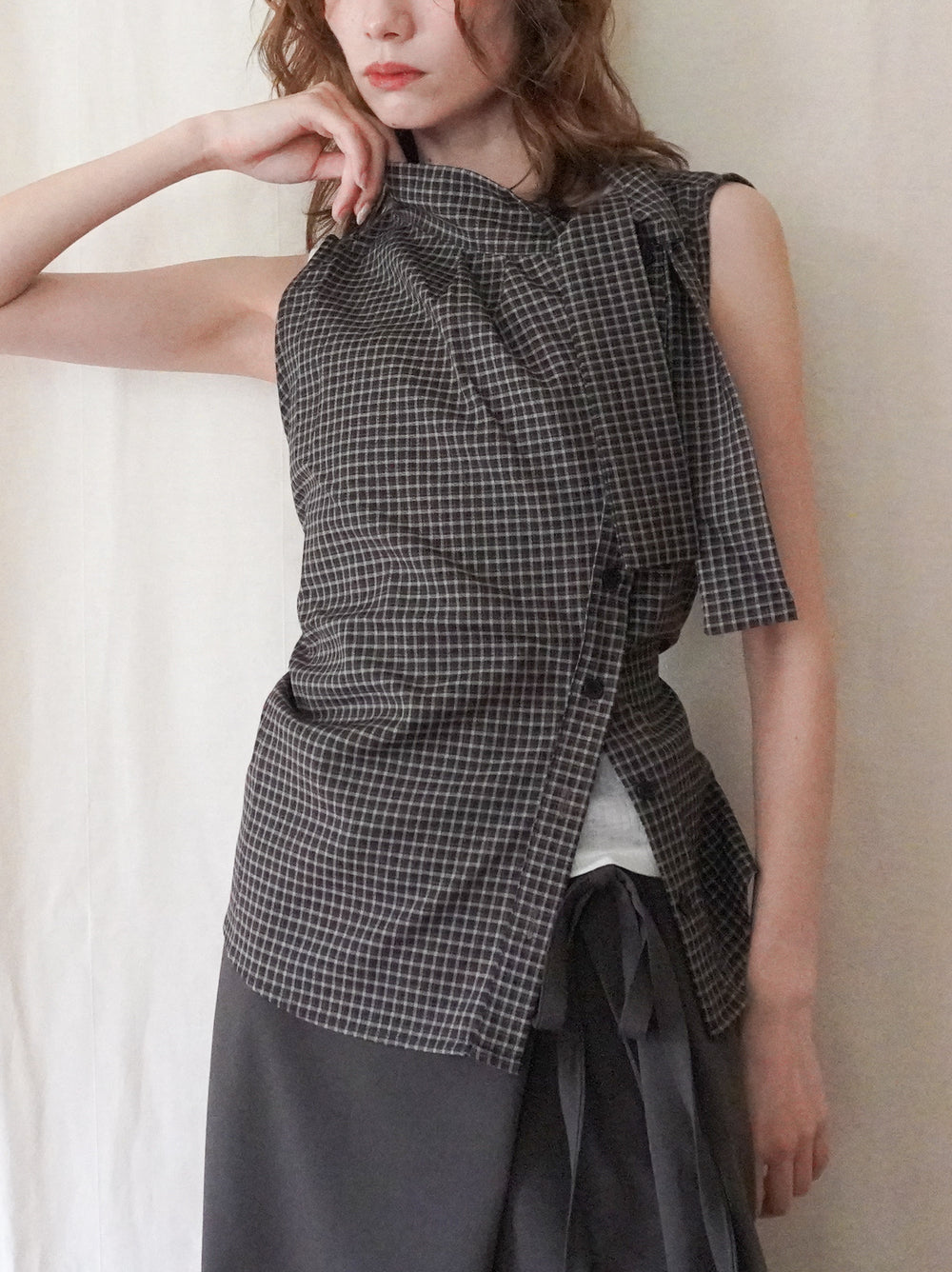 Arrange Bowtie チェックノースリーブシャツ