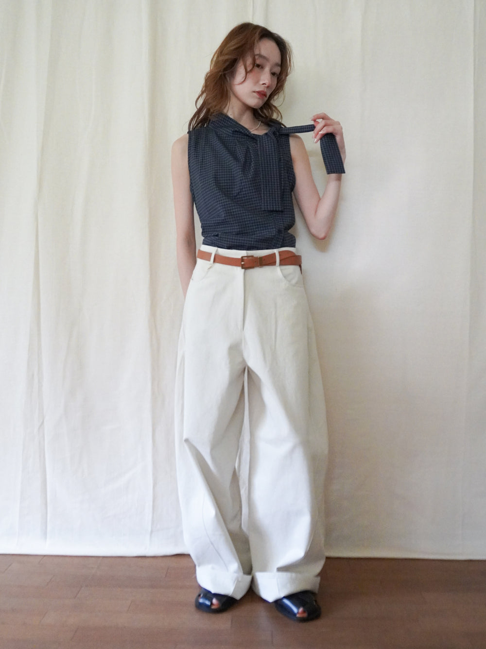 Arrange Bowtie チェックノースリーブシャツ