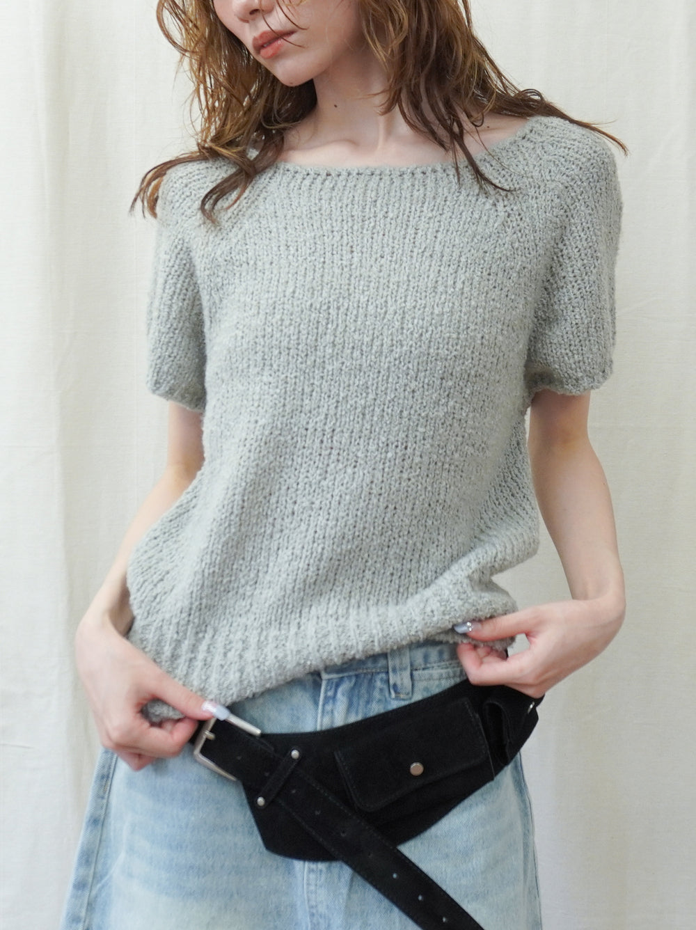 Soft touch ワイドネックニットトップス