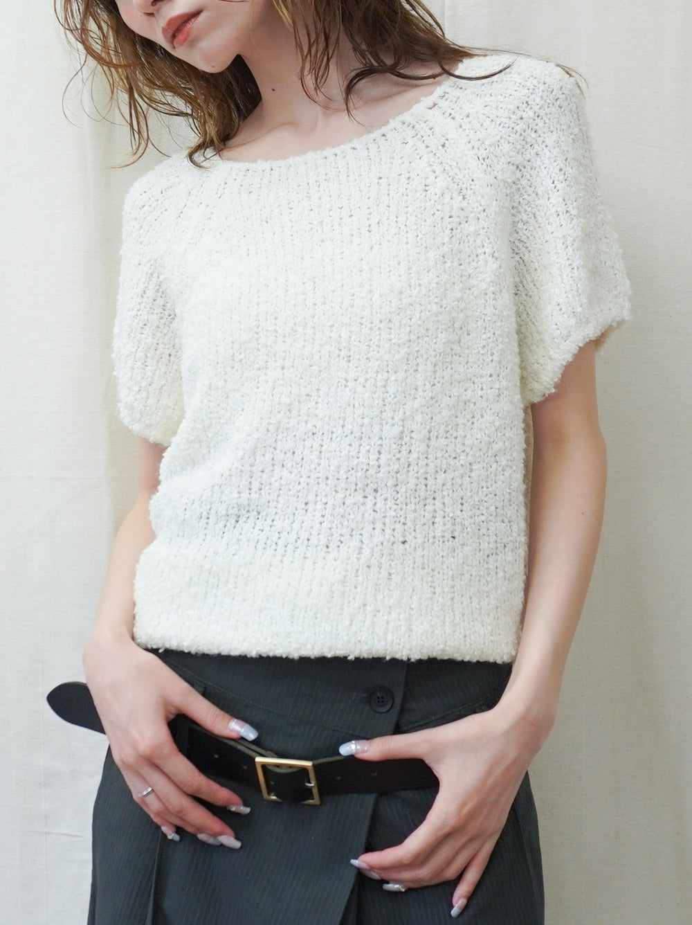 Soft touch ワイドネックニットトップス