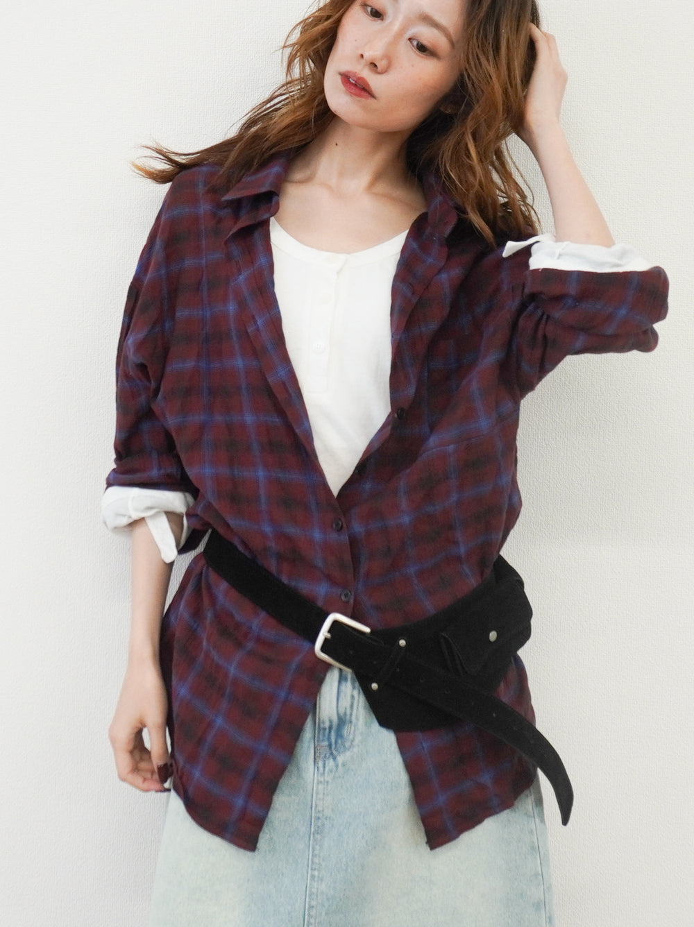 Vintage blurred チェックオーバーシャツ