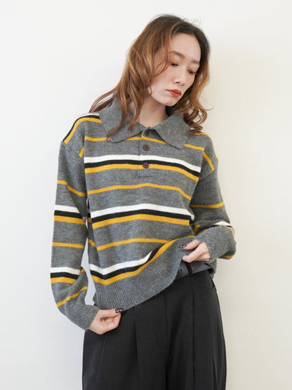 Retro Multi Border ラガーニットプルオーバー
