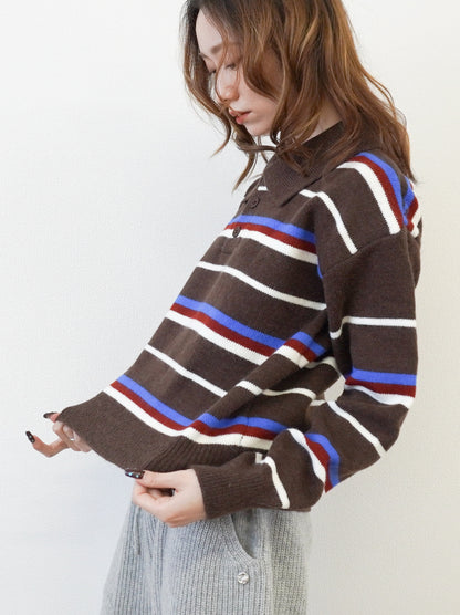 Retro Multi Border ラガーニットプルオーバー