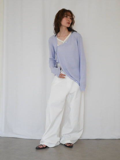 Asymmetric button-down リブカーディガン