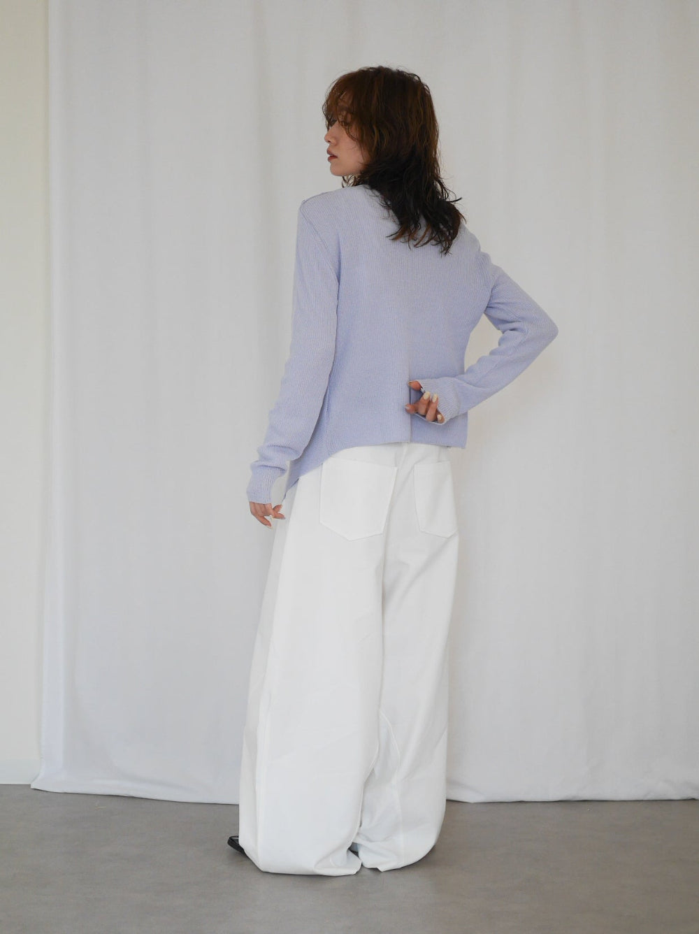 Asymmetric button-down リブカーディガン
