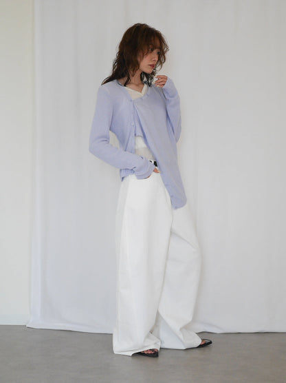 Asymmetric button-down リブカーディガン