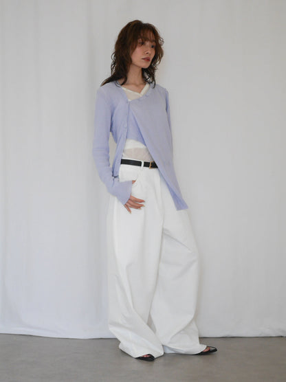 Asymmetric button-down リブカーディガン