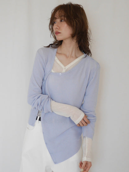 Asymmetric button-down リブカーディガン