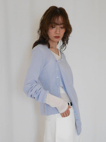 Asymmetric button-down リブカーディガン