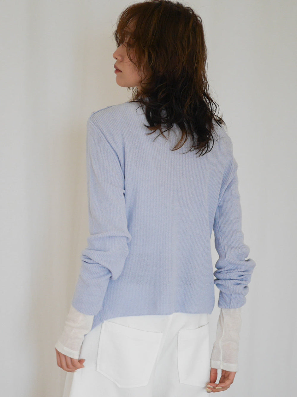 Asymmetric button-down リブカーディガン