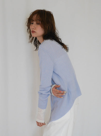 Asymmetric button-down リブカーディガン