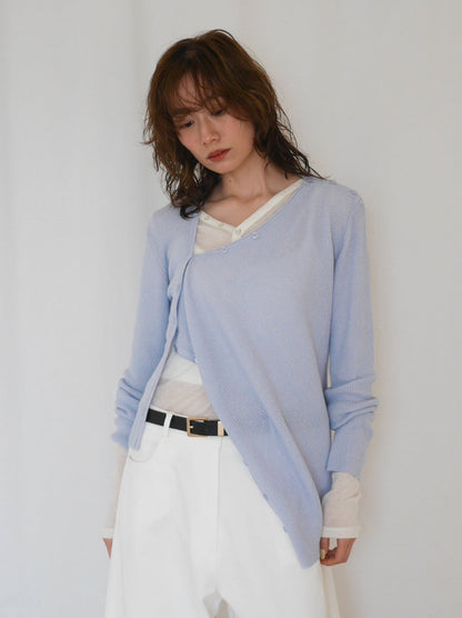 Asymmetric button-down リブカーディガン
