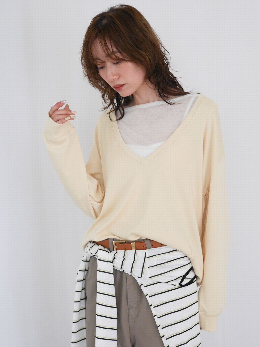 Sheer V neck 2way カットソー
