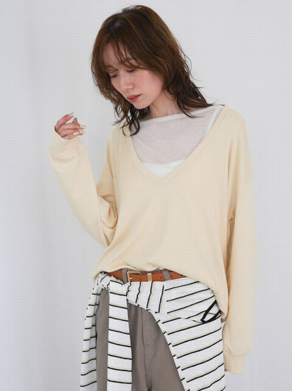 Sheer V neck 2way カットソー