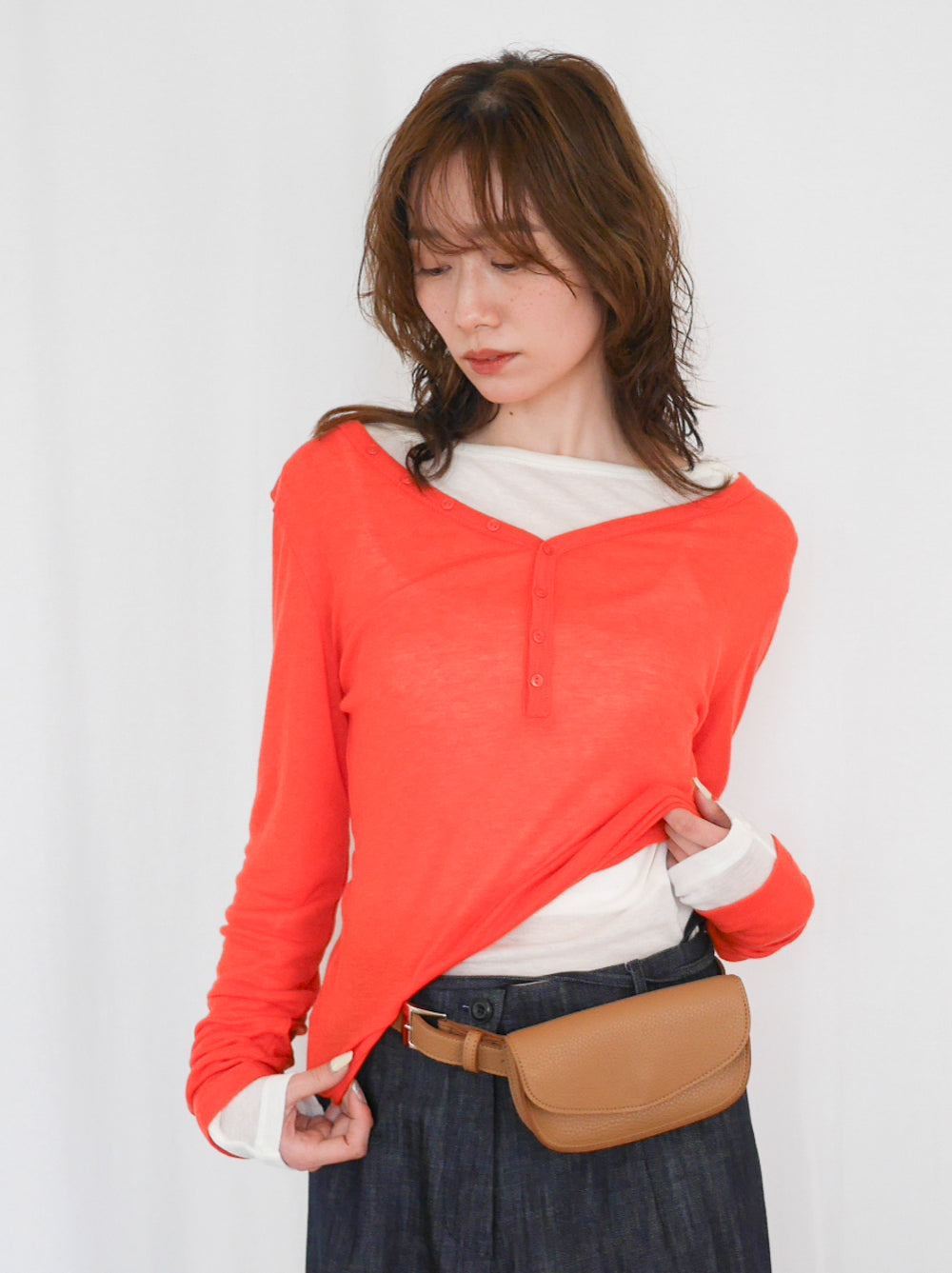 Sheer V neck 2way カットソー