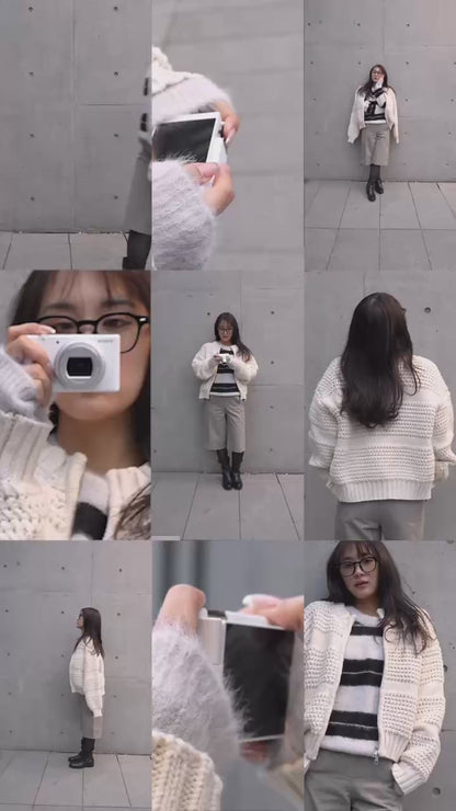 Crochet クルーネックジップアップニット