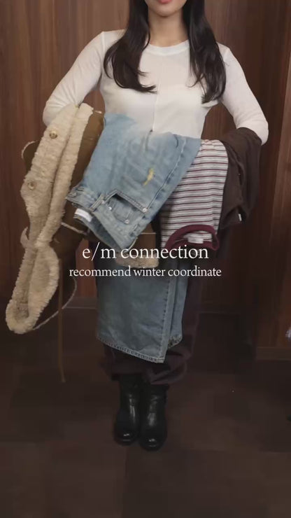 Comfortableヘンリーネックリブカットソー